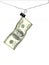 A one hundred dollar bill hangs on a wire secured by a paper clamp