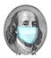 One hundred dollars portrait of Benjamin Franklin wearing Face Masks for virus Protection isolated