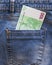 One hundred euros in the back pocket of your jeans. The concept of pocket money. Cash.