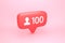 One hundred friends or followers social media notification with heart icon