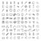 One hundred Vector thin line icons set for infographics and UX UI kit. Contains barber shop, technology & computers, ecology and