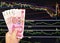 One hundred yuan bill on stock market background.