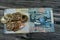 one Kuwaiti dinar bill banknote 1 KWD with influences of Ancient Greek Civilization in Kuwait Failaka, grand mosque, bateel dhow