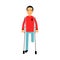 One legged disabled man with crutches colorful Illustration
