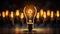 One of Lightbulb glowing dark area with copy space for creative thinking, problem solving solutions and outstanding concept