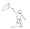 One line art drawing of a person playing a kite vector illustration. Freedom and passion creative theme hand drawn minimalist