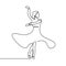 One line art, Drawing of a young girl dancing, wearing dress, vector illustration