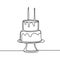 One line birthday cake with candle minimalist design banner vector illustration isolated on white background for celebration