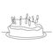 One line birthday cake with candle minimalist design banner vector illustration isolated on white background for celebration