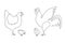 One line chicken family. Rooster, hen and chickens, farm birds continuous line vector illustration