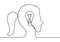 One line continuous draw woman with a light bulb. Electric light bulb symbol idea. The concept of thinking ideas inside the person