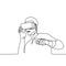 one line continuous drawing Man in glasses device virtual reality