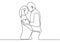 One line couple in love. Continuous drawing of man and woman with romantic pose