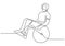 one line disability person on wheelchair. Vector people with injury and broken legs need medical help. Drawing of simplicity