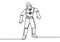 One line drawing art of standing doctor wearing safety suit to prevent coronavirus. Professional doctor protect his self with