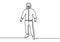 One line drawing art of standing doctor wearing safety suit to prevent coronavirus. Professional doctor protect his self with