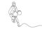 One line drawing of basketball player dribbling a ball during the game. Vector sport theme illustration minimalism design isolated