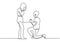 One line drawing couple in love. Man giving a ring for wedding proposal to a girl. Romantic continuous hand drawn sketch people.