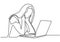 One line drawing of desperate girl at a laptop