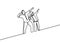 One line drawing of father and son standing stretching pose. Young happy dad do exercise with his son. Parenting concept. Hand