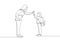 One line drawing of female teacher meet one of her student at school and giving high five gesture. School education activity