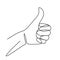 One line drawing of hand showing great sign. Continuous line finger up. Hand-drawn vector illustration of linear like