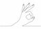 One line drawing of hand showing OK gesture. Contour hand drawn single lineart minimalism continuous style