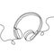 One line drawing of headphone speaker device gadget. Headphones music musical sound wave. Music element for listening songs and