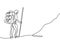 One line drawing of hiker with backpack. Continuous hand drawn person doing hiking, walking on the hill