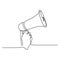 One line drawing of horn speaker hold by hand sign and symbol for announcement and employee hiring
