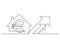 One line drawing of isolated vector object - euro sign and house with arrows