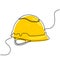 One line drawing of isolated vector object hard hat.Construction helmet. Worker safety tools concept. Builder construction helmet