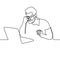 One line drawing man with laptop