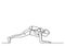 One line drawing of mom doing pushups with her baby on her back