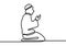 One line drawing of muslim person raise and open hands praying behind quran. Islamic holy day Ramadan Kareem and Eid Mubarak pray