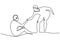 One line drawing of people help the others. Young man helping the other man who have fallen show solidarity gesture. Humanitarian