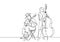 One line drawing of people playing classical music instrument. Man with acoustic guitar and girl with double bass isolated on