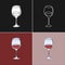 One line drawing red wine glass on various background. Four types of images. Colored cartoon graphic sketch. Continuous line way.