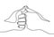 One line drawing of thumbs up. Two thumbs touching each other instead of shaking hands. Hand showing deal or great sign.