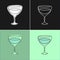 One line drawing vermouth glass on various background. Four types of images. Colored cartoon graphic sketch. Continuous line way.