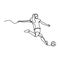 One line drawing of women soccer player continuous style