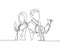 One line drawing of young happy couple businessman and businesswoman giving thumbs up gesture. Great business teamwork concept.