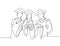 One line drawing of young happy graduate college students wearing graduation dress and giving thumbs gesture. Education graduating