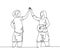 One line drawing of young happy women giving high five gesture before playing basket ball at outfield court. Sport game concept