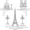 One line sketch of Parisian landmarks