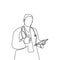 One line of young male doctors, good thumbs up concept. Attractive design of continuous lines