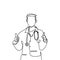 One line of young male doctors, good thumbs up concept. Attractive design of continuous lines