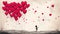 One lonely man on a background of red hearts, a fantasy drawing for Valentine\\\'s day