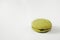 One macaroon on white cutout. Green french sweet with cream.