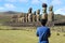 One man admiring the huge Moai statues of Ahu Tongariki, Easter Island